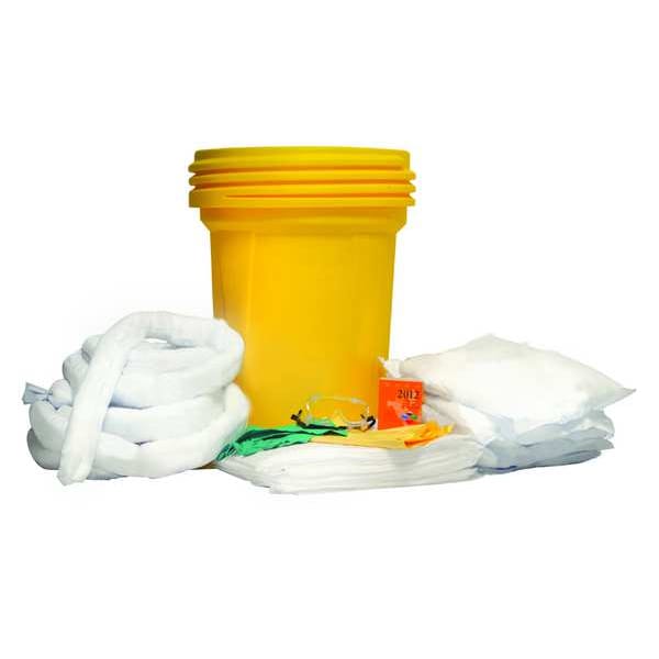 Condor Spill Kit, 29 gal Volume Absorbed per Kit, 30 gal Capacity, Drum, Yellow - 35ZR96