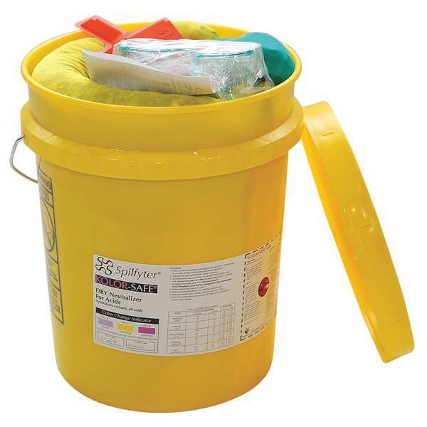 Spilfyter Acid Neutralizing Spill Kit, 3 gal Volume Absorbed per Kit, 5 gal Capacity, Bucket, Yellow - 270005