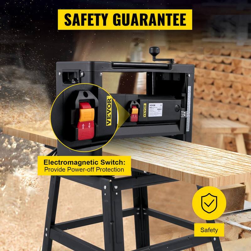 Desbastadora de espesor VEVOR 12-1/2 pulgadas. Desbastadora de madera plegable de 1500 watts con interfaz de escape de polvo y soporte para trabajo en madera - YPJ12.5YC00000001V1