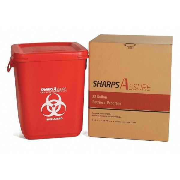 Sharps Assure Sharps Container, 1-1/4 gal., Red, Snap Lid - SA28GU