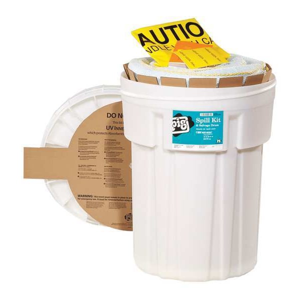 Pig Spill Kit, 21 gal Volume Absorbed per Kit, 30 gal Capacity, Drum, White, 46 - KIT436