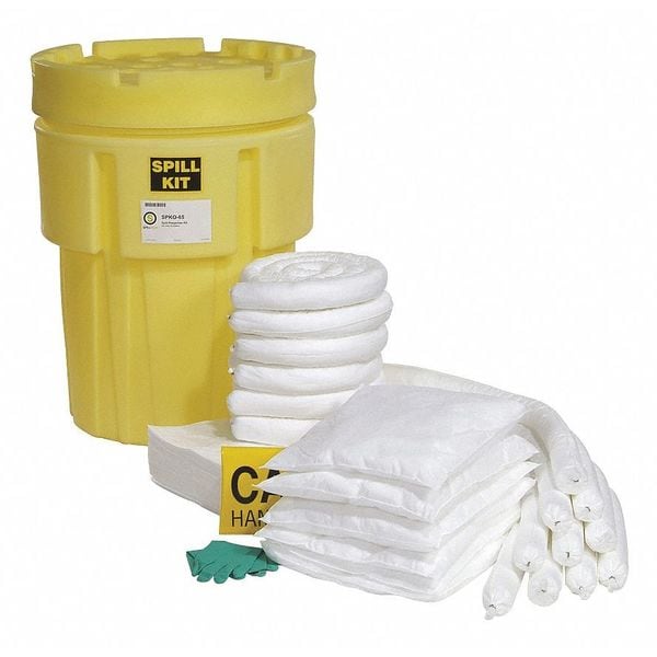 Spilltech Spill Kit, 44 gal Volume Absorbed per Kit, 65 gal Capacity, Drum, Yellow, 77 - SPKO-65