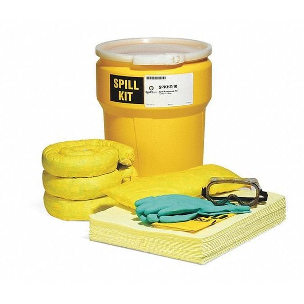 Spilltech Spill Kit, 10 gal Volume Absorbed per Kit, 10 gal Capacity, Drum, Yellow, 36 - SPKHZ-10