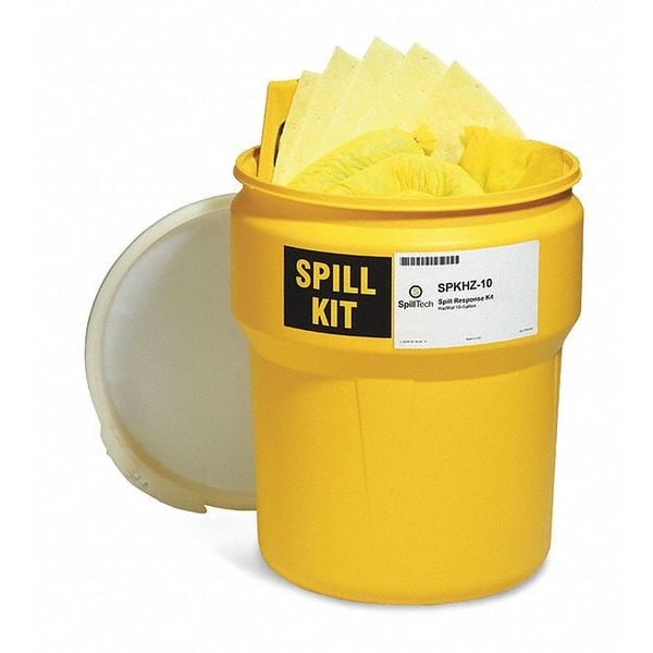Spilltech Spill Kit, 10 gal Volume Absorbed per Kit, 10 gal Capacity, Drum, Yellow, 36 - SPKHZ-10