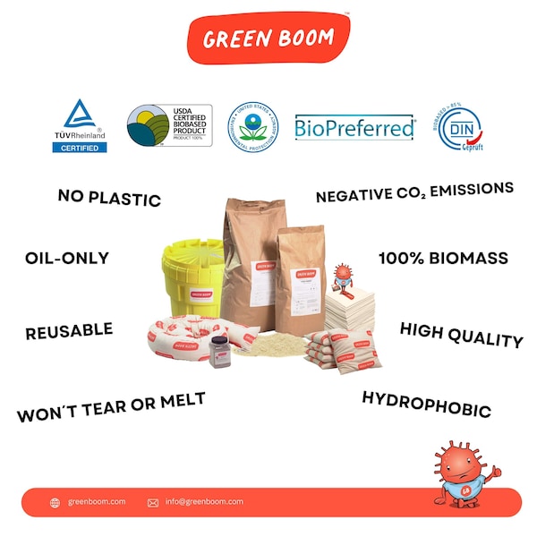 Green Boom Spill Kit, 11 gal Volume Absorbed per Kit, 10 gal Capacity, Drum - SK010MR