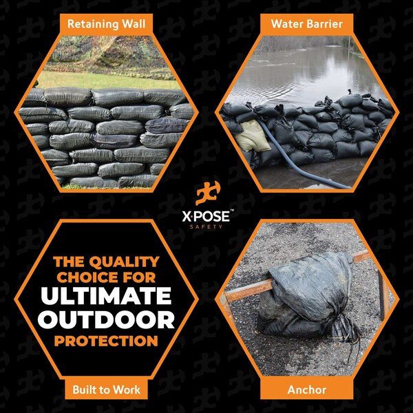 Xpose Safety Black Sand Bags - 14inx26in, 100 lb, Full Pallet of 8,000 - SBB-HVY-1426-FP8000-X