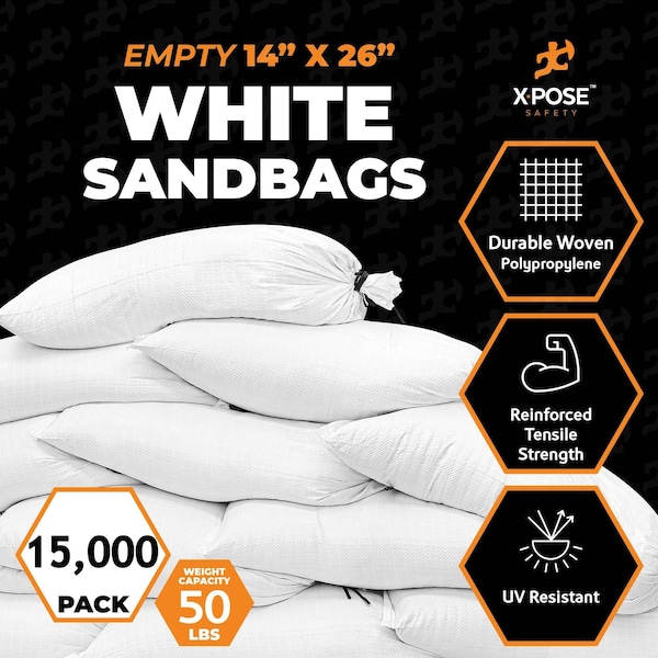 Xpose Safety Woven Polypropylene Sand Bags for Flooding, Gravel - 14in x 26in 50 lb Limit, Pallet of 15,000 - SBW-1426-FP15000-X