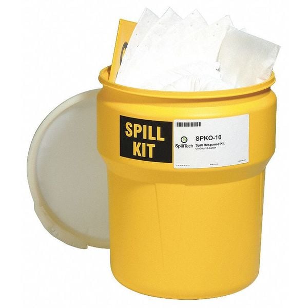 Spilltech Spill Kit, 10 gal Volume Absorbed per Kit, 10 gal Capacity, Drum, Yellow, 36 - SPKO-10