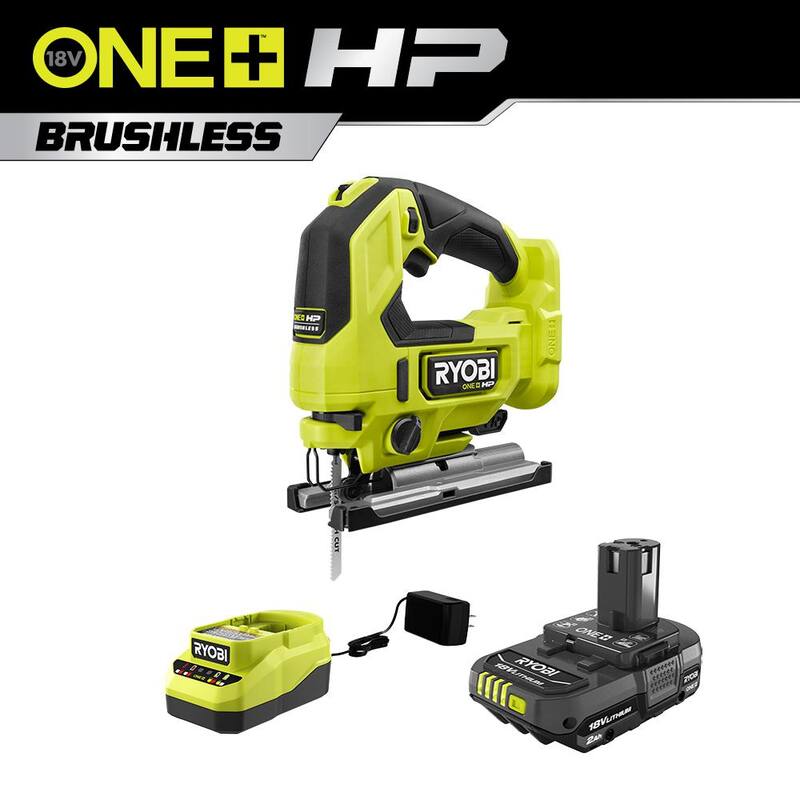 RYOBI ONE+ HP 18V Sierra de Calar Inalámbrica sin Escobillas con Batería de 2.0 Ah y Cargador - PBLJS01B-PSK005