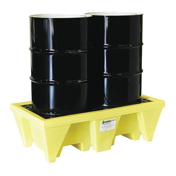 Enpac Spill Pallet, 58 gal Spill Capacity, 2 Drums, 2,000 lb Load Capacity - 5253-YE