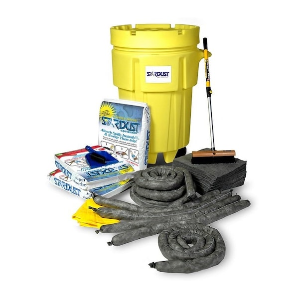 Stardust Spill Products Wheeled Spill Kit, 48 gal Volume Absorbed per Kit, 95 gal Capacity, Drum, Yellow, 75 - D950U