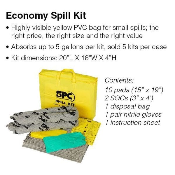 Brady Spill Kit, 5 gal Volume Absorbed per Kit, Bag, Yellow - SKO-PP