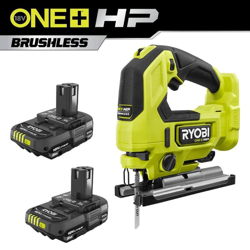 RYOBI ONE+ HP Sierra de vaivén inalámbrica de 18V sin escobillas con batería de 2.0 Ah (paquete de 2) - PBLJS01B-PBP2006