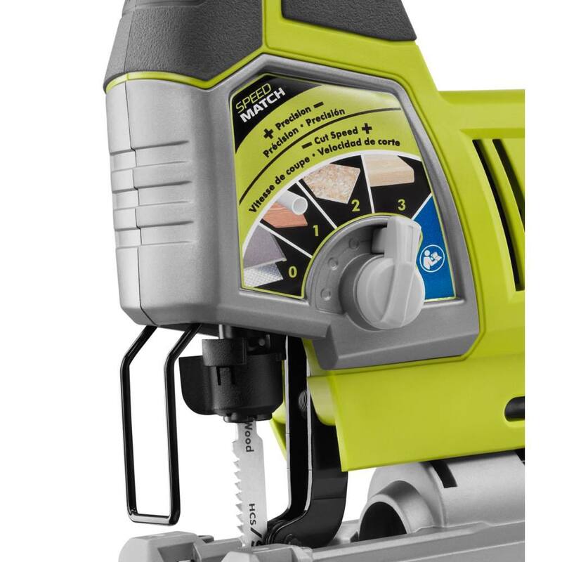Sierra de calar orbital con cable de 4.8 amperios y velocidad variable de RYOBI con juego de hojas de sierra de calar para todo propósito (20 piezas) - JS481LG-A14AK201