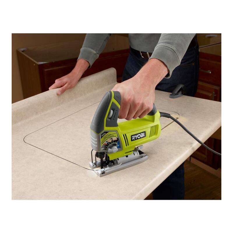 Sierra de calar orbital con cable de 4.8 amperios y velocidad variable de RYOBI con juego de hojas de sierra de calar para todo propósito (20 piezas) - JS481LG-A14AK201