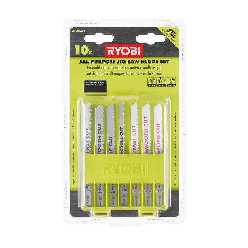 Sierra de calar orbital con cable de 4.8 amperios y velocidad variable de RYOBI con juego de hojas de sierra de calar para todo propósito (20 piezas) - JS481LG-A14AK201