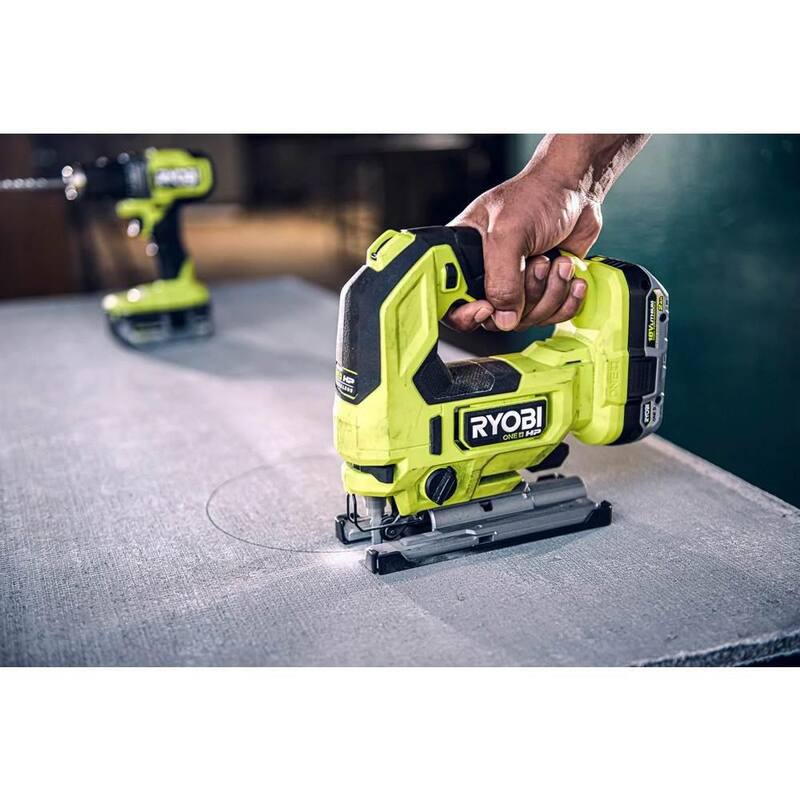 RYOBI ONE+ HP 18V Sierra de calar inalámbrica sin escobillas (herramienta solamente) con set de hojas para sierra caladora de uso general (20 piezas) - PBLJS01B-A14AK202