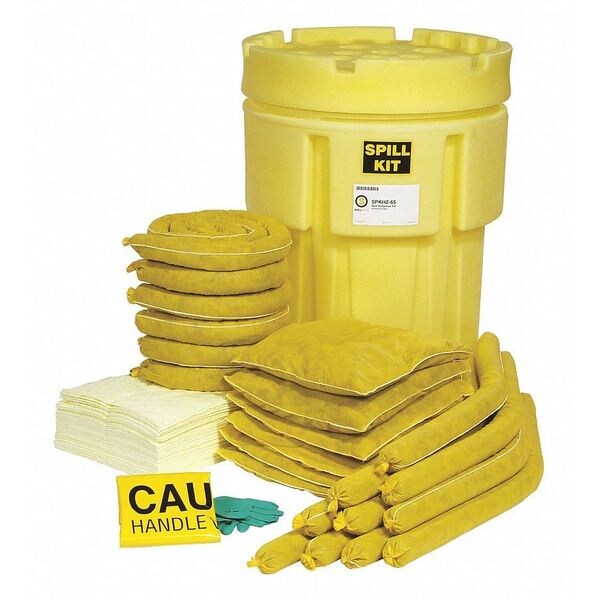 Spilltech Spill Kit, 44 gal Volume Absorbed per Kit, 65 gal Capacity, Drum, Yellow, 77 - SPKHZ-65