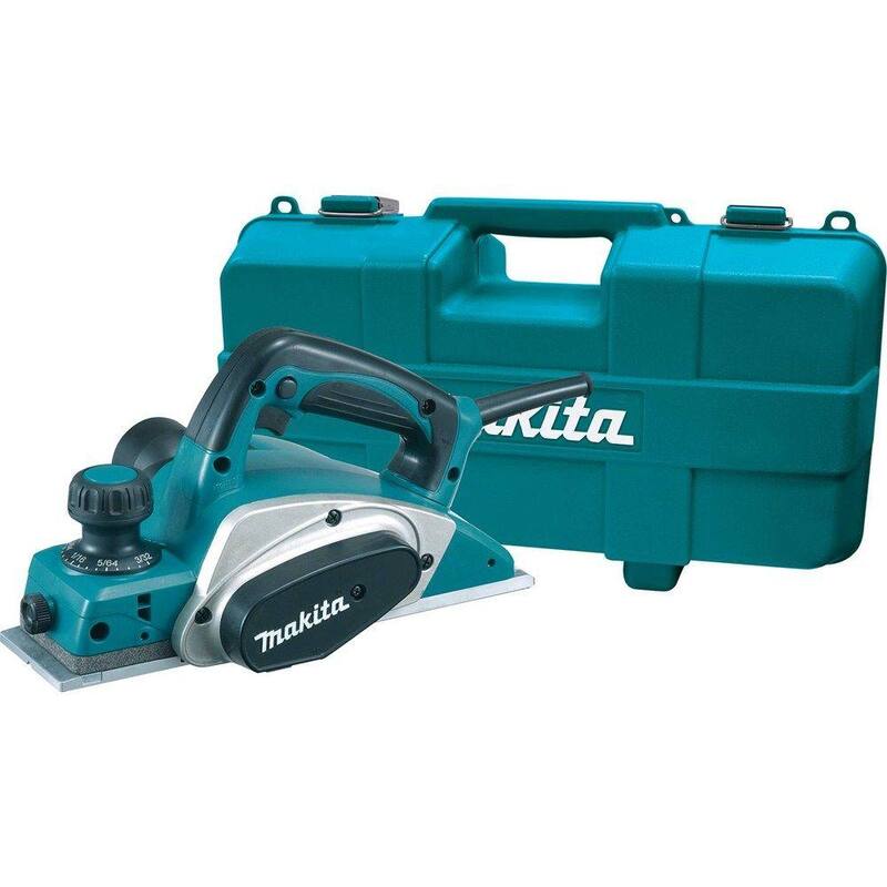 Juego de cepillo eléctrico de mano con cable Makita de 6.5 amperes y 3-1/4 pulgadas con juego de cuchillas y estuche rígido - KP0800K