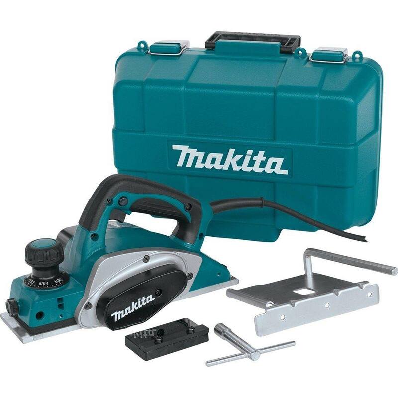 Juego de cepillo eléctrico de mano con cable Makita de 6.5 amperes y 3-1/4 pulgadas con juego de cuchillas y estuche rígido - KP0800K