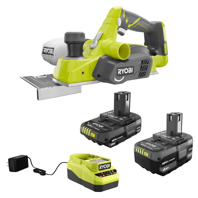 Batería de iones de litio RYOBI ONE+ 18V de 4.0 Ah, batería de 2.0 Ah y kit de cargador con cepilladora inalámbrica de 3-1/4 pulgadas ONE+ - P611-PSK106SB