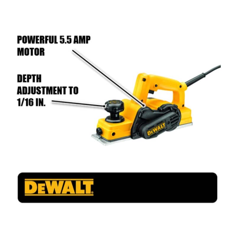 Cepillo de mano portátil con cable DEWALT de 5.5 amperios y 3-1/4 pulgadas - D26676