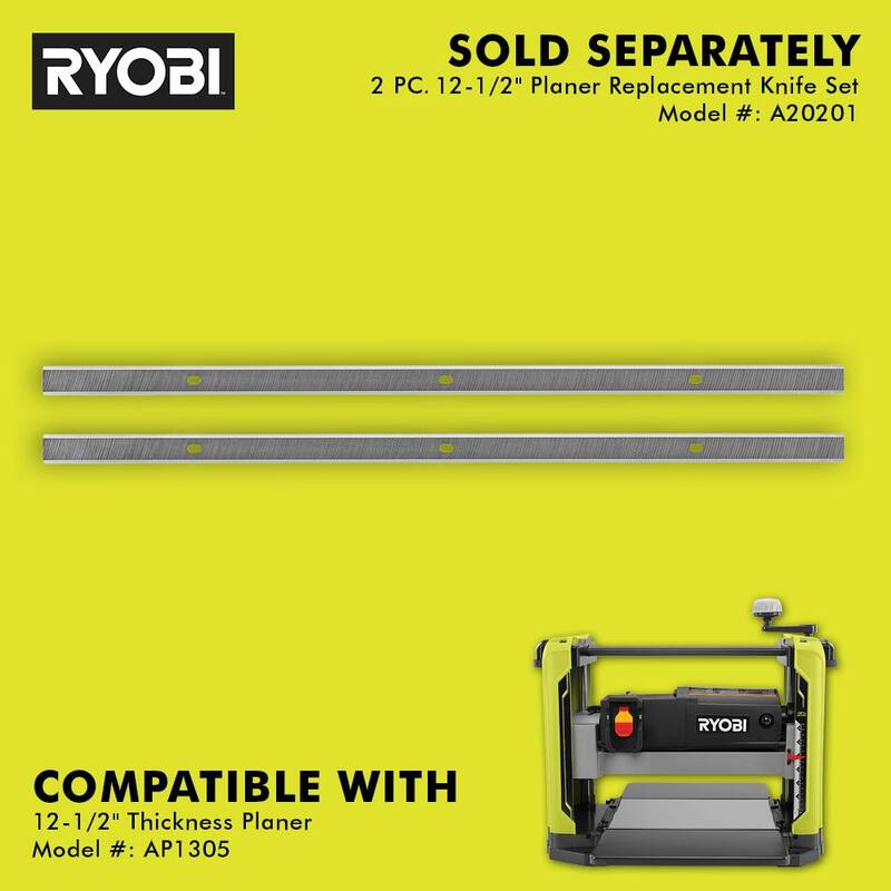 RYOBI 15 Amp 12-1/2 in. Cepillo para madera eléctrico con cuchillas para cepillo, herramienta para quitar cuchillas, llave hexagonal y capucha para polvo - AP1305