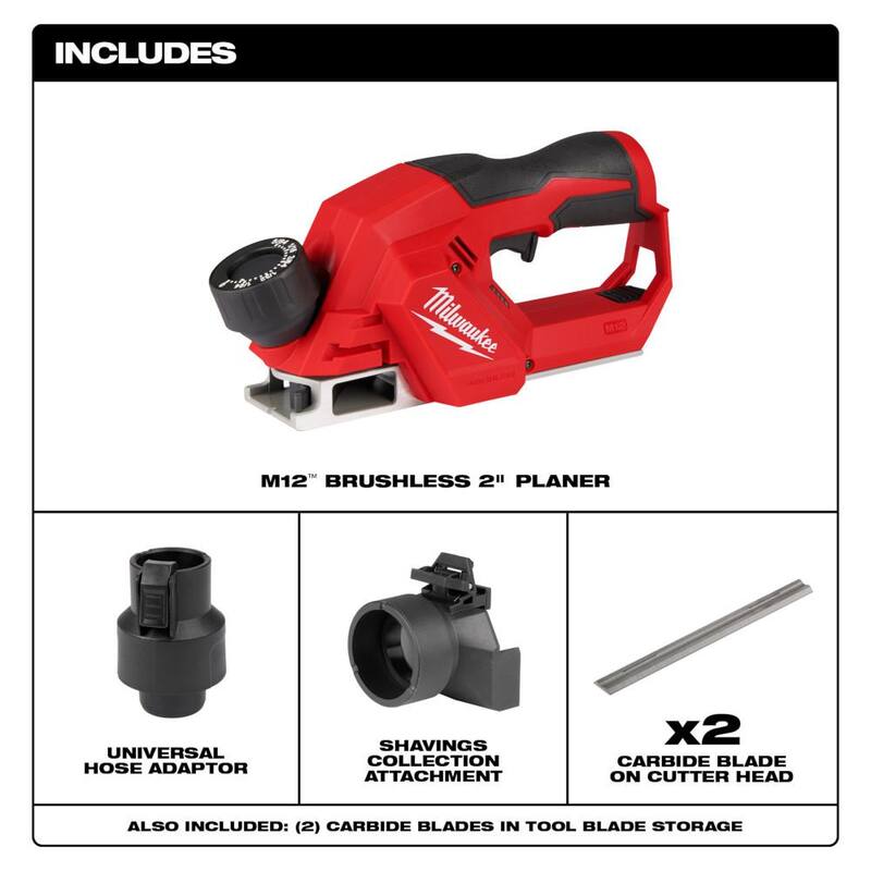 Milwaukee M12 12V Ion de Litio sin Escobillas inalámbrico 2 pulgadas. Cepillo para madera (Herramienta solamente) - 2524-20
