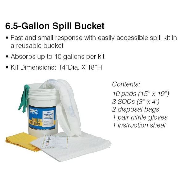 Brady Spill Kit, 9 gal Volume Absorbed per Kit, 6 1/2 gal Capacity, Bucket, White - SKA-BKT