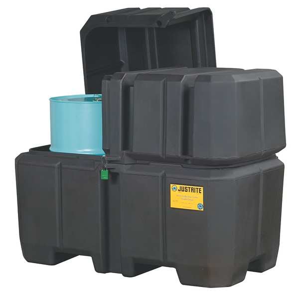Justrite Double Drum Collection Center, Dual Covers, Forklift Channels, Black - 28683 - 28683