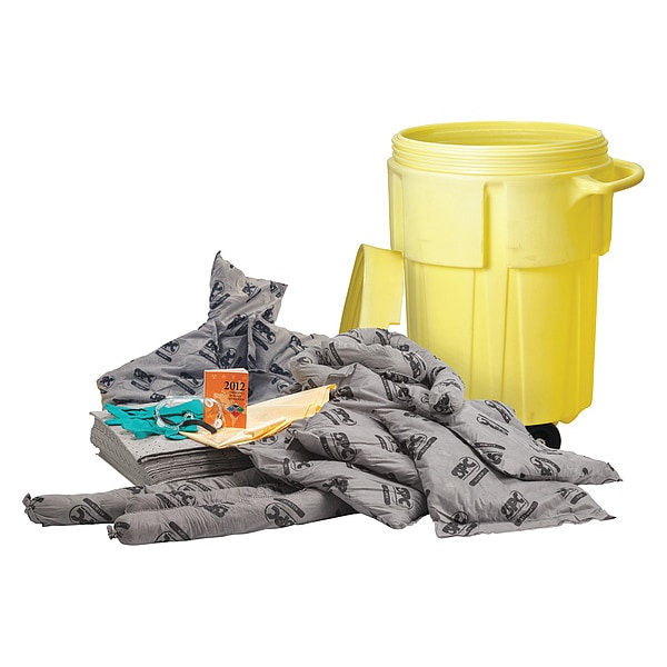 Brady Spill Kit, 38 gal Volume Absorbed per Kit, 55 gal Capacity, Drum, Yellow, 72 - SKA-55-LW