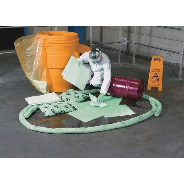 Brady Spill Kit, 38 gal Volume Absorbed per Kit, 55 gal Capacity, Drum, Yellow - SKA-55W