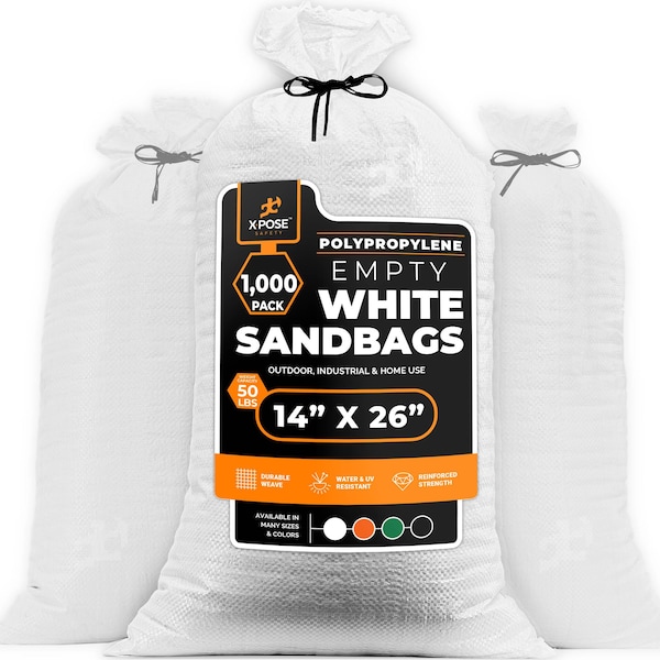 Xpose Safety Woven Poly Sand Bags for Flooding 14 x 26 Heavy Duty 100 lb WL, Empty, White, 1000PK - SBW-HVY-1426-1000-X