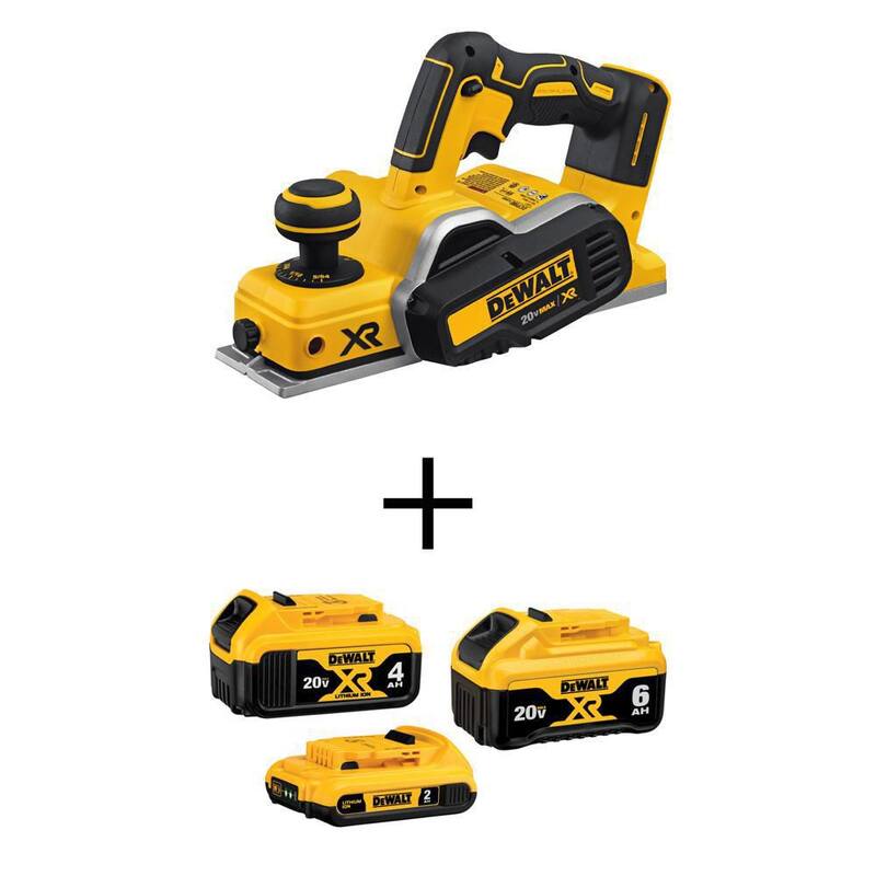 Cepillo eléctrico inalámbrico sin escobillas DEWALT 20V MAX XR de 3-1/4 pulgadas, (1) batería de 20V 6.0Ah, (1) batería de 20V 4.0Ah y (1) batería de 20V 2.0Ah - DCB346-3WCP580B