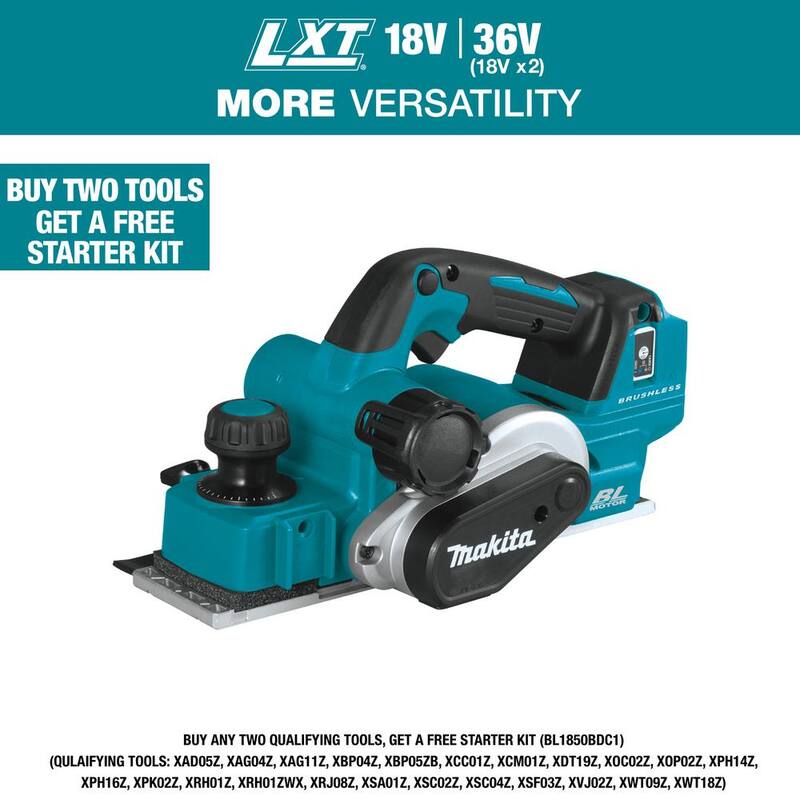 Makita 18V LXT Ion de Litio Sin Escobillas 3-1/4 pulg. Cepillo Inalámbrico, Compatible con AWS, Herramienta Solamente - XPK02Z