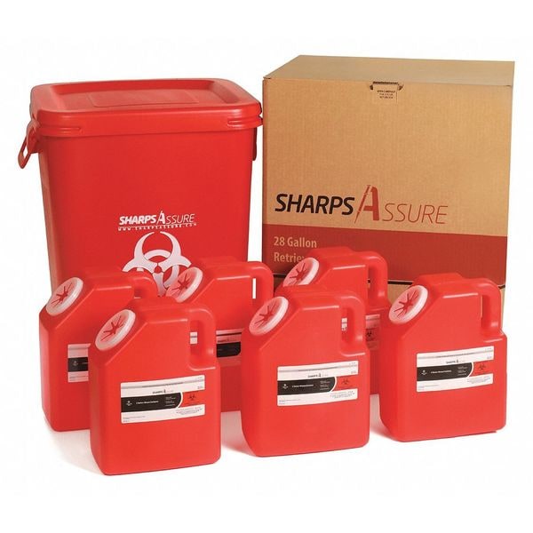 Sharps Assure Sharps Container, 1-1/4 gal., Red, Snap Lid - SA28GU-2G