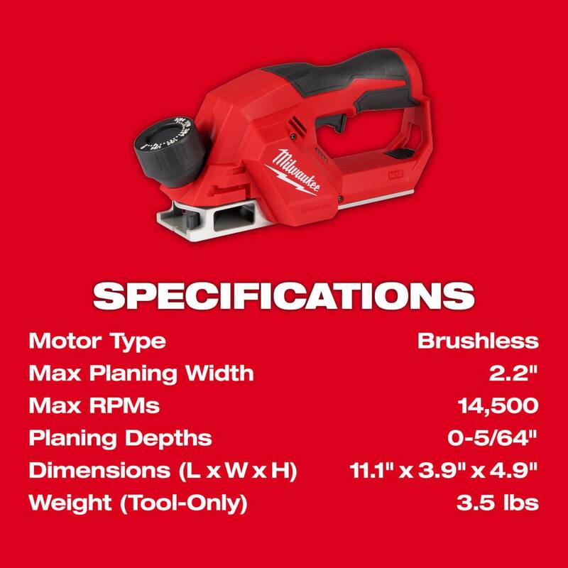 Milwaukee M12 12V Lithium-Ion Cepillo inalámbrico sin escobillas de 2 pulgadas con kit combo de 2 herramientas M12 - 2524-20-3497-22