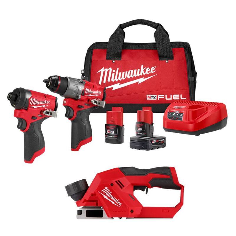 Milwaukee M12 12V Lithium-Ion Cepillo inalámbrico sin escobillas de 2 pulgadas con kit combo de 2 herramientas M12 - 2524-20-3497-22