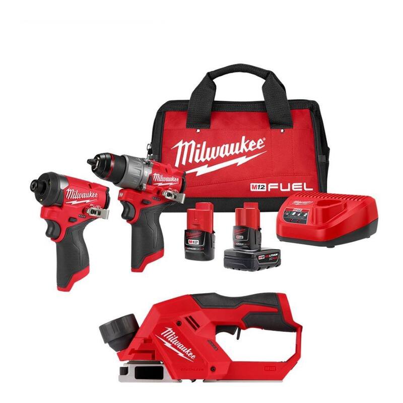 Milwaukee M12 12V Lithium-Ion Cepillo inalámbrico sin escobillas de 2 pulgadas con kit combo de 2 herramientas M12 - 2524-20-3497-22