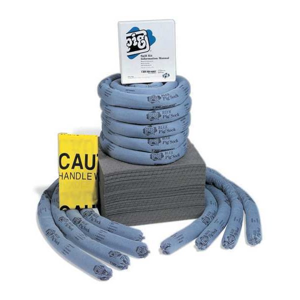 Pig Spill Kit Refill, 38 gal Volume Absorbed per Kit, Not Applicable Capacity, Box, Blue/Gray, 124 - RFL234
