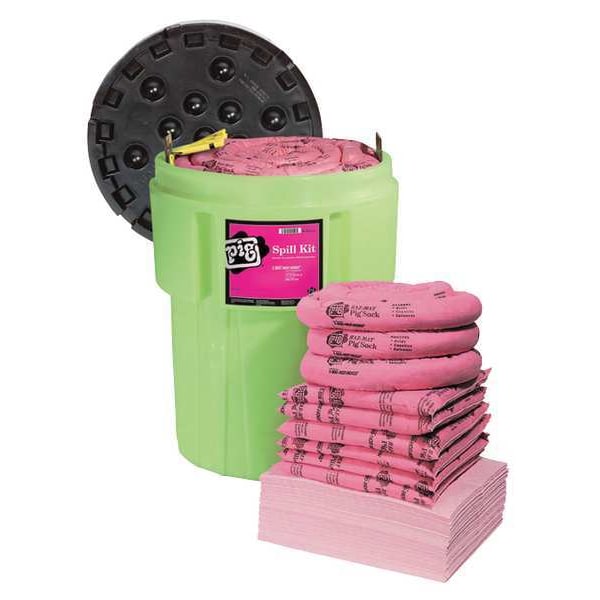 Pig Spill Kit, 63 gal Volume Absorbed per Kit, 95 gal Capacity, Drum, Green, 120 - KIT362