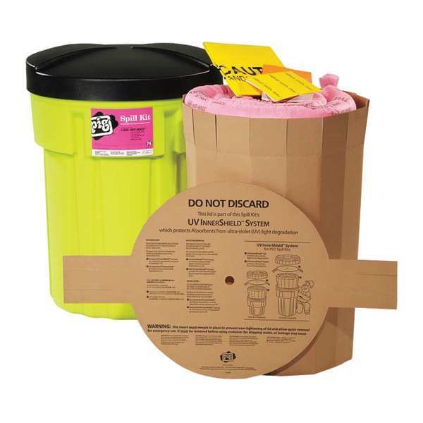 Pig Spill Kit, 21 gal Volume Absorbed per Kit, 30 gal Capacity, Drum, Green, 45 - KIT310