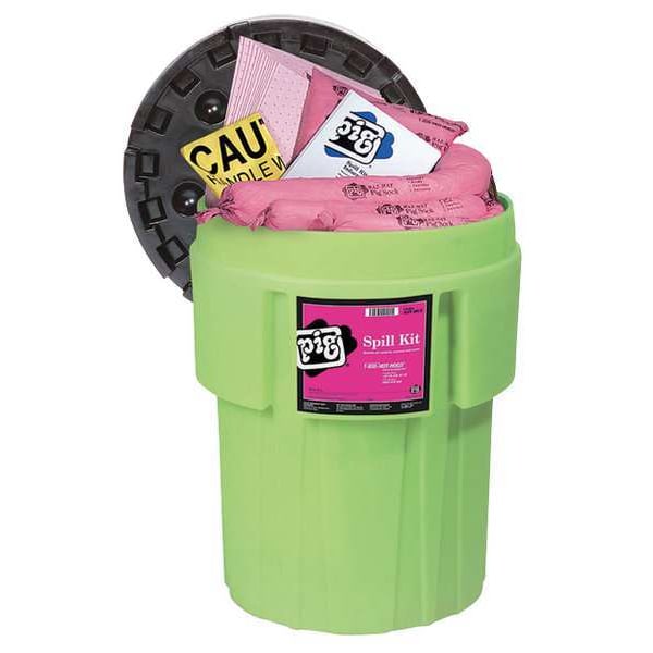 Pig Spill Kit, 39 gal Volume Absorbed per Kit, 65 gal Capacity, Drum, Green, 77 - KIT363