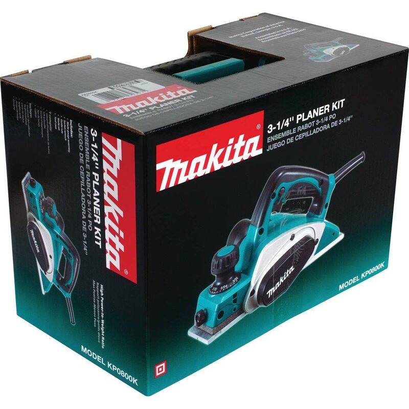 Juego de cepillo eléctrico con cable de 6.5 amperes de 3.25 pulgadas de Makita, juego de cuchillas y estuche resistente con cuchillas de acero de alta velocidad de 3.25 pulgadas - KP0800K-D-46230