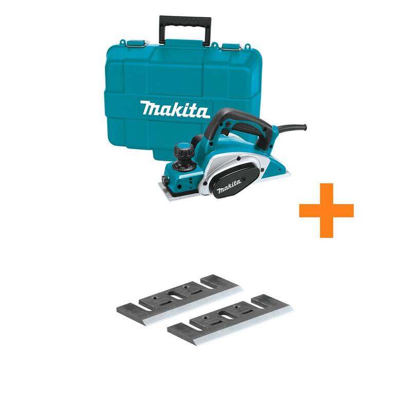 Juego de cepillo eléctrico con cable de 6.5 amperes de 3.25 pulgadas de Makita, juego de cuchillas y estuche resistente con cuchillas de acero de alta velocidad de 3.25 pulgadas - KP0800K-D-46230