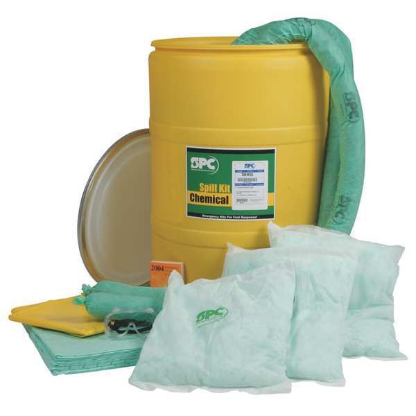 Brady Spill Kit, 38 gal Volume Absorbed per Kit, 55 gal Capacity, Drum, Yellow - SKH-55W