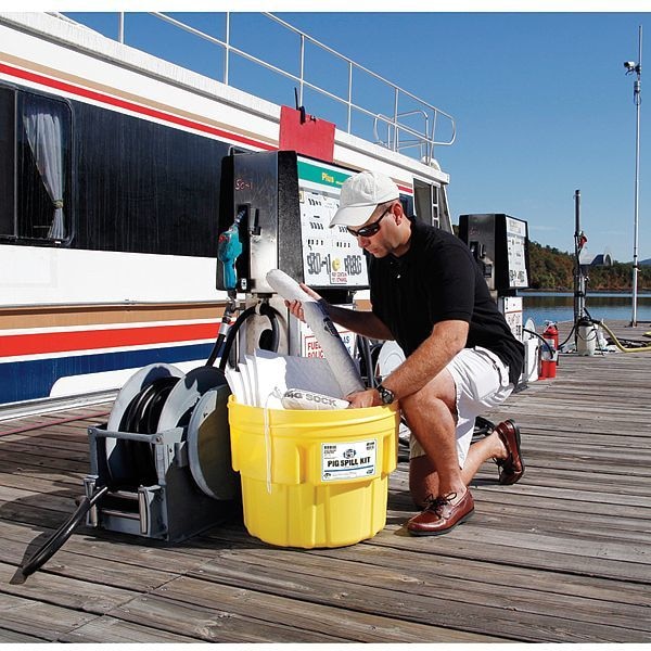 Pig Spill Kit, 16 gal Volume Absorbed per Kit, 20 gal Capacity, Drum, Yellow, 71 - 46305
