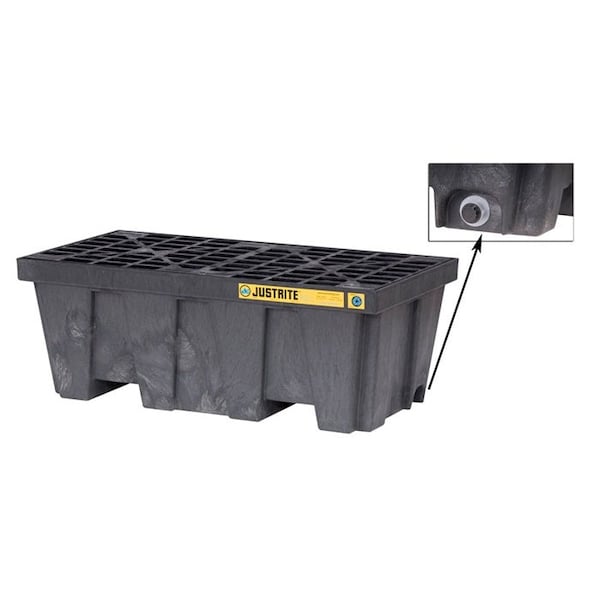 Justrite 2 Drum Plastic Pallet, In-Line, With Drain, Black - 28625 - 28625
