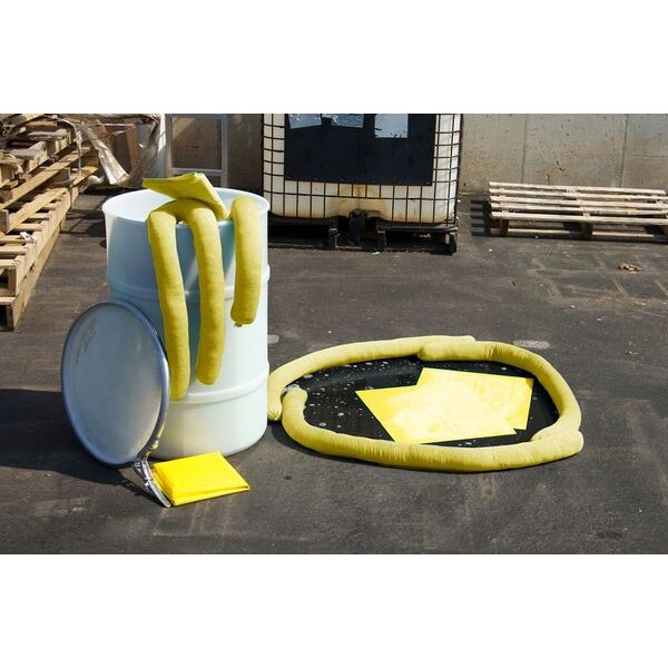 Spilfyter Spill Kit, 72 gal Volume Absorbed per Kit, 55 gal Capacity, Drum, Yellow, 225 - 250055