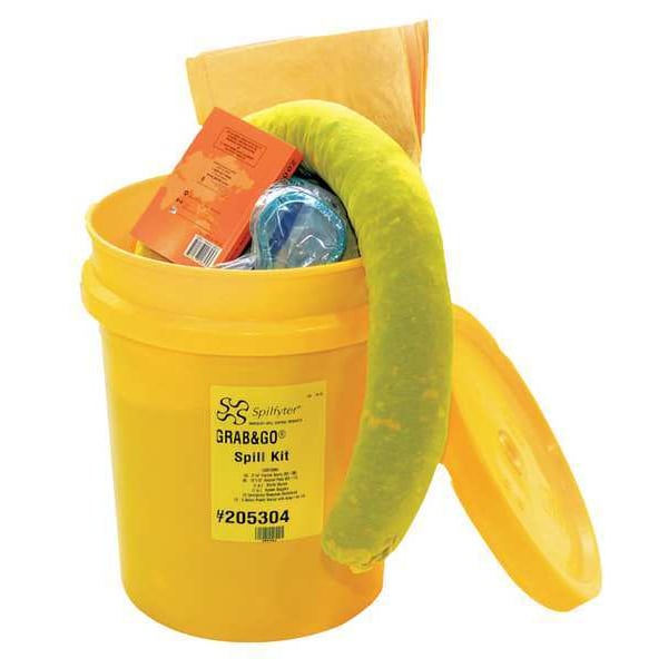Spilfyter Spill Kit, 4 gal Volume Absorbed per Kit, 5 gal Capacity, Bucket, Yellow, 11 - 205304